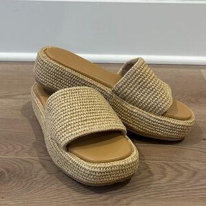 Women's Tan Woven Slide Sandals